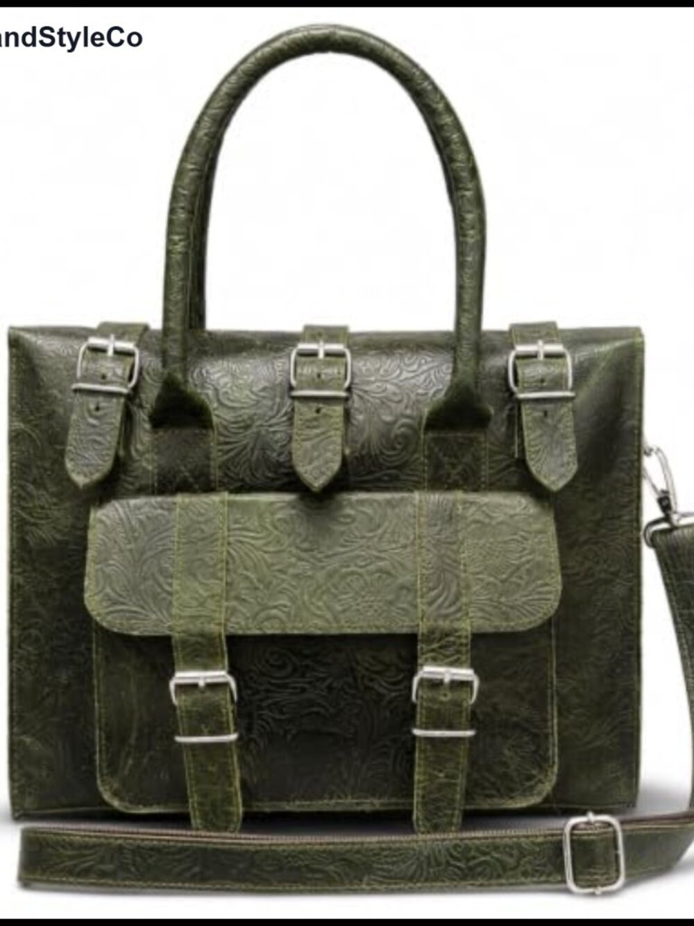 Handmade Embossed Leather Satchel Bag Floral Tooled Women's Work Tote
